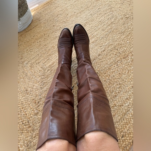 Free People Used Pura López boots over knee Cognac Cowboy Western Boho chic🌈❤️ - Picture 10 of 17